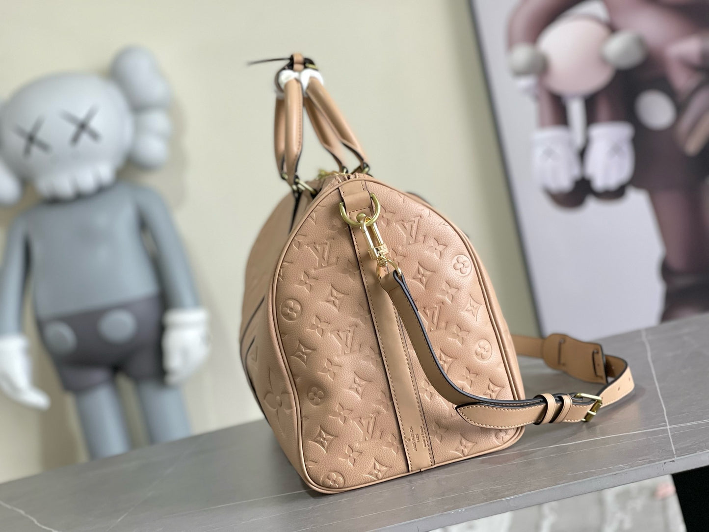 LV Keepall Bandoulière 45 – Tourterelle Taupe-Grey Giant Monogram Empreinte Leather Travel Duffel