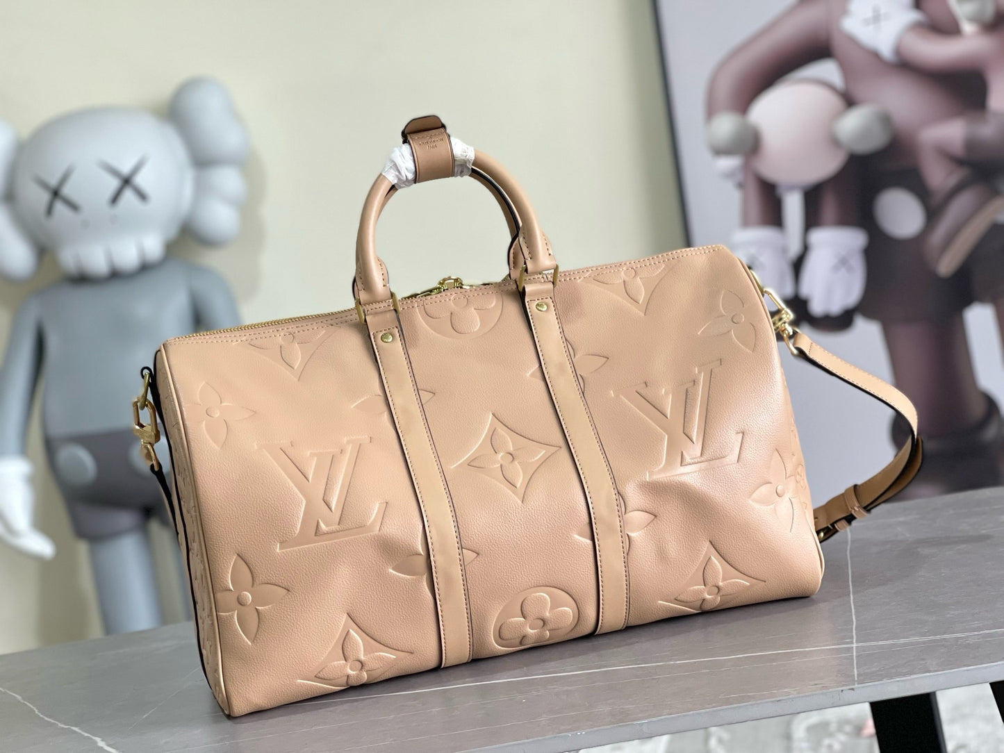 LV Keepall Bandoulière 45 – Tourterelle Taupe-Grey Giant Monogram Empreinte Leather Travel Duffel