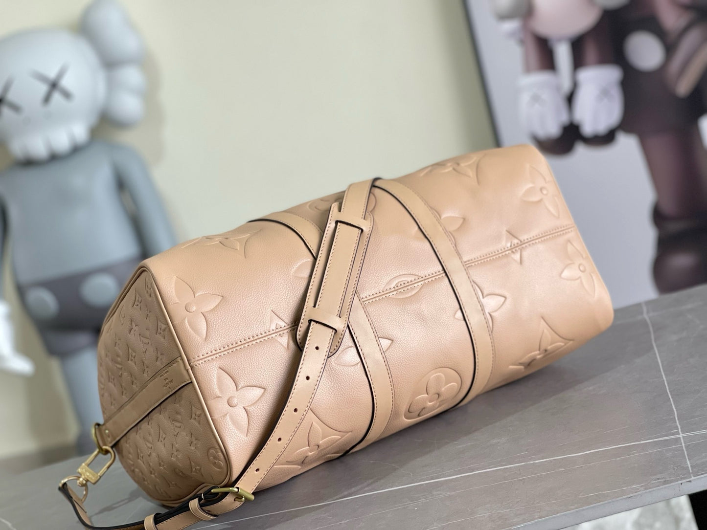 LV Keepall Bandoulière 45 – Tourterelle Taupe-Grey Giant Monogram Empreinte Leather Travel Duffel