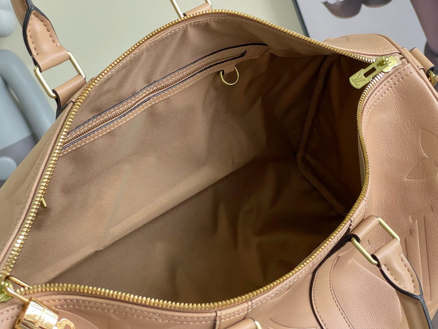 LV Keepall Bandoulière 45 – Tourterelle Taupe-Grey Giant Monogram Empreinte Leather Travel Duffel