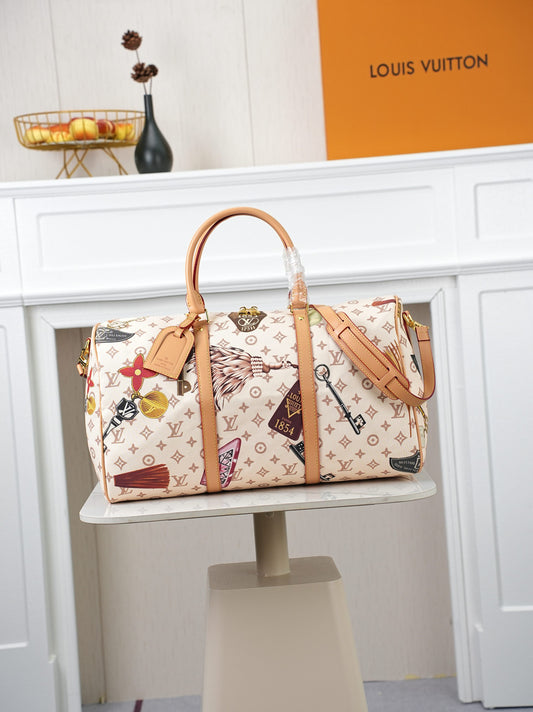 LV Flight Mode Keepall Bandoulière 45 – Monogram Dune Canvas with Vintage Key Motif