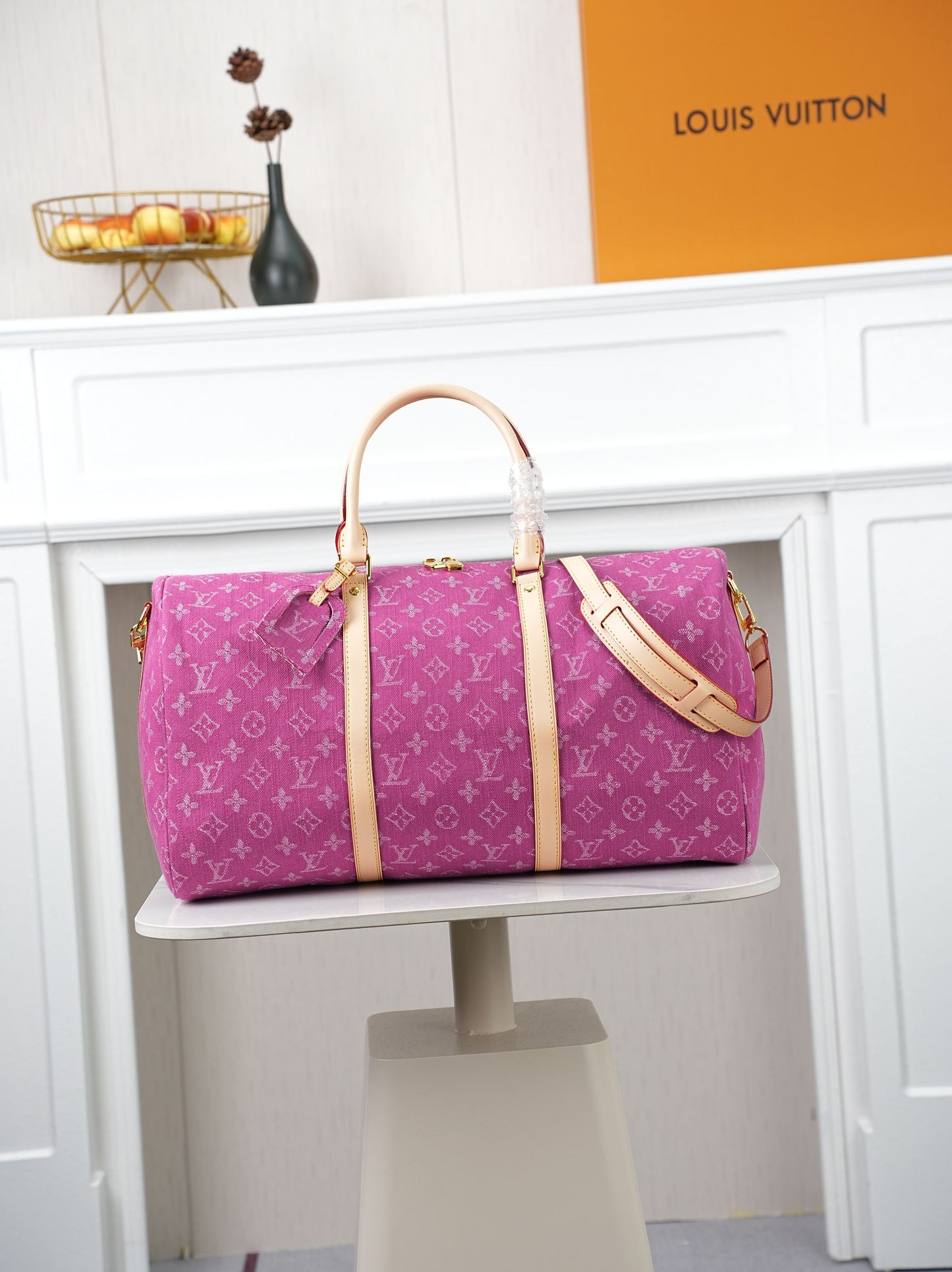 LV Monogram Denim Keepall 45 – Stone-Washed Pink Jacquard Denim with Heritage Vachetta