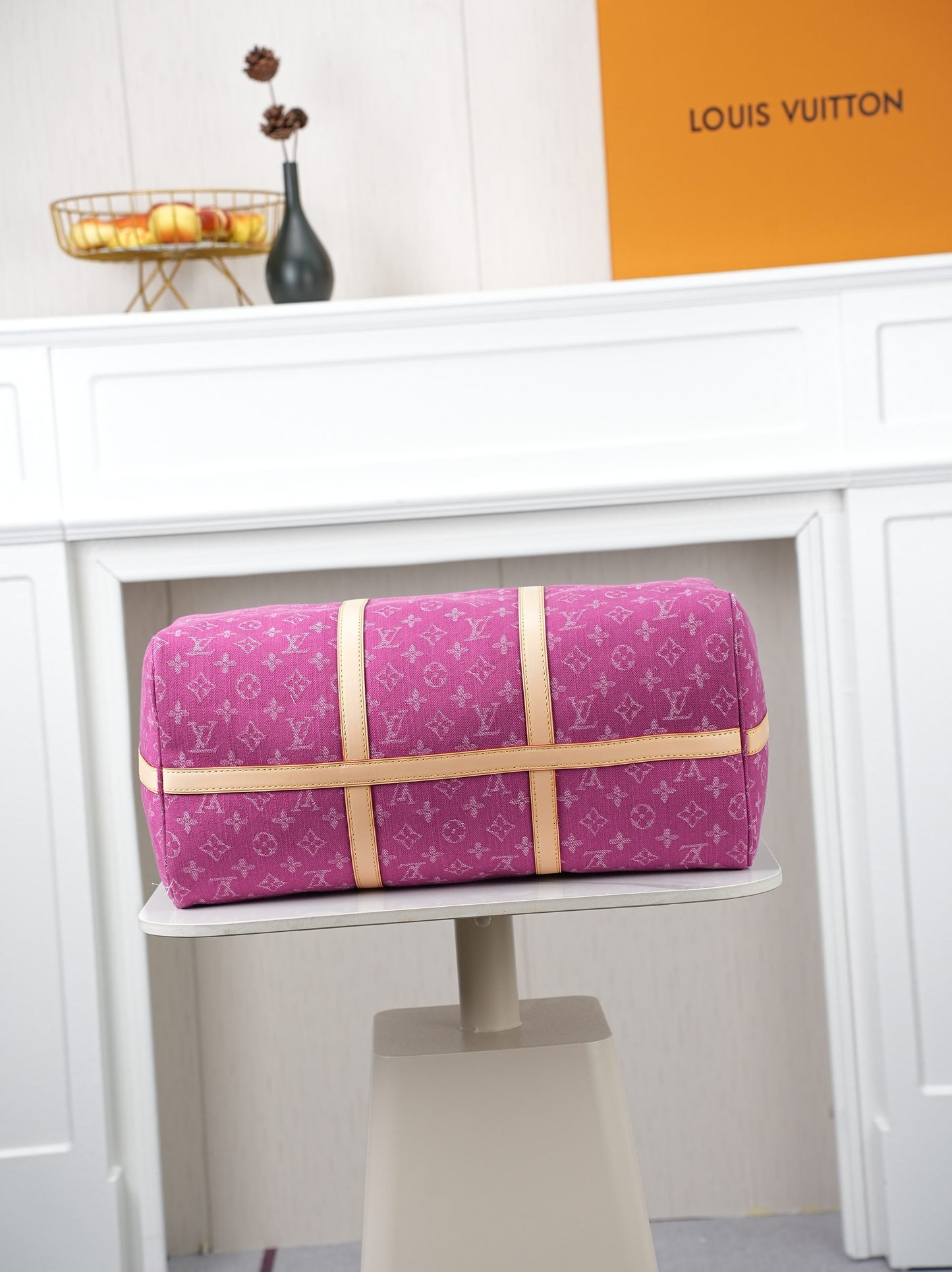 LV Monogram Denim Keepall 45 – Stone-Washed Pink Jacquard Denim with Heritage Vachetta