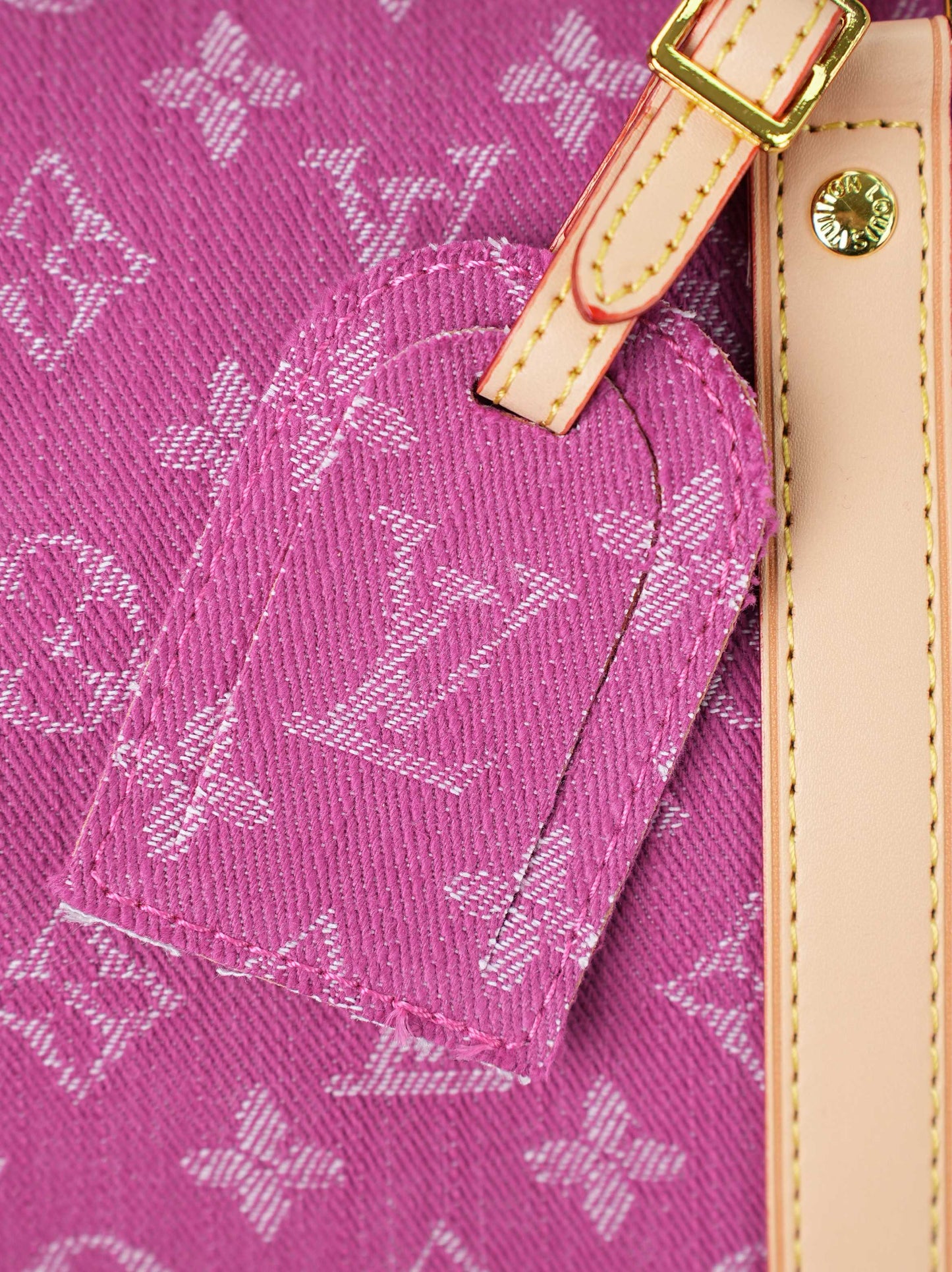 LV Monogram Denim Keepall 45 – Stone-Washed Pink Jacquard Denim with Heritage Vachetta