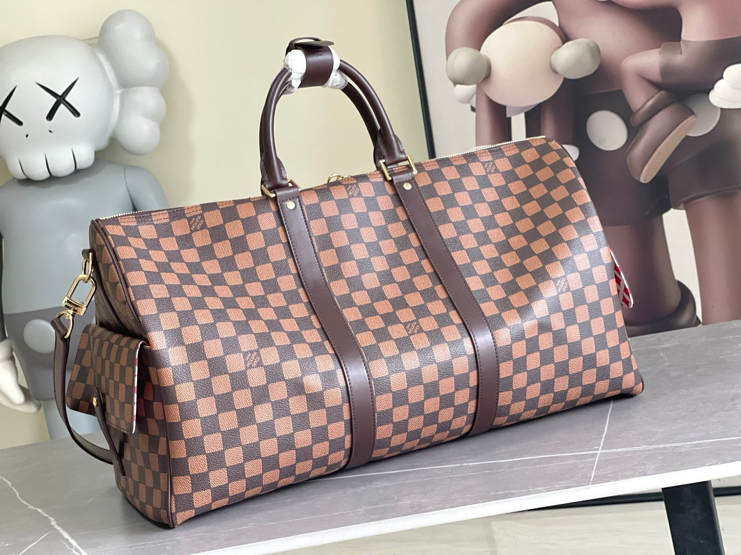 LV Keepall Bandoulière 50 Duffle Bag – Classic Brown Checkerboard Coated Canvas Weekender