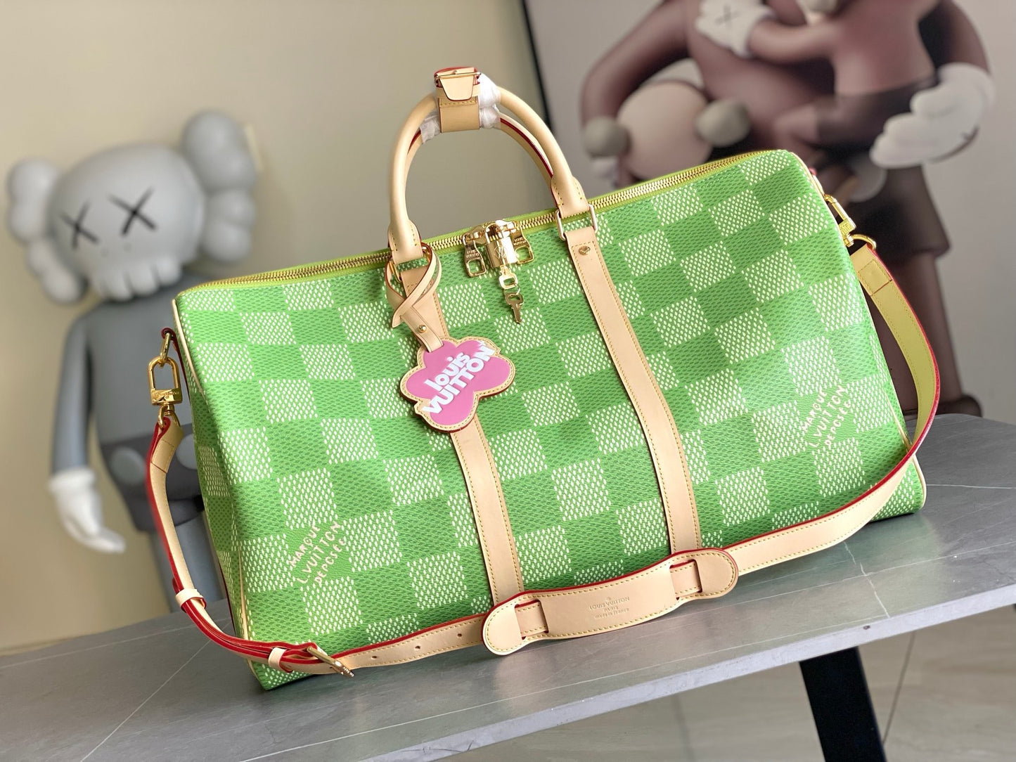 LV Keepall Bandoulière 50 Damier Heritage Green Duffle Bag – Checkered Canvas Weekender