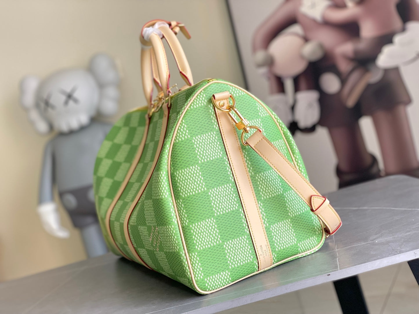 LV Keepall Bandoulière 50 Damier Heritage Green Duffle Bag – Checkered Canvas Weekender
