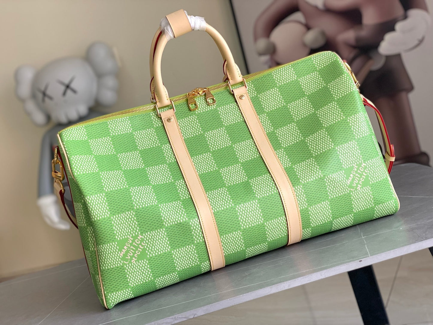 LV Keepall Bandoulière 50 Damier Heritage Green Duffle Bag – Checkered Canvas Weekender