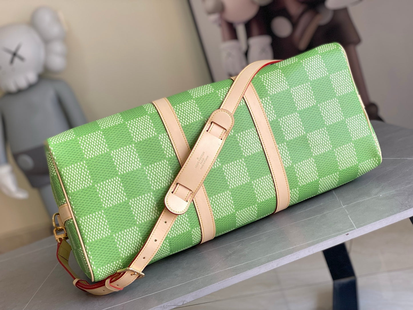 LV Keepall Bandoulière 50 Damier Heritage Green Duffle Bag – Checkered Canvas Weekender