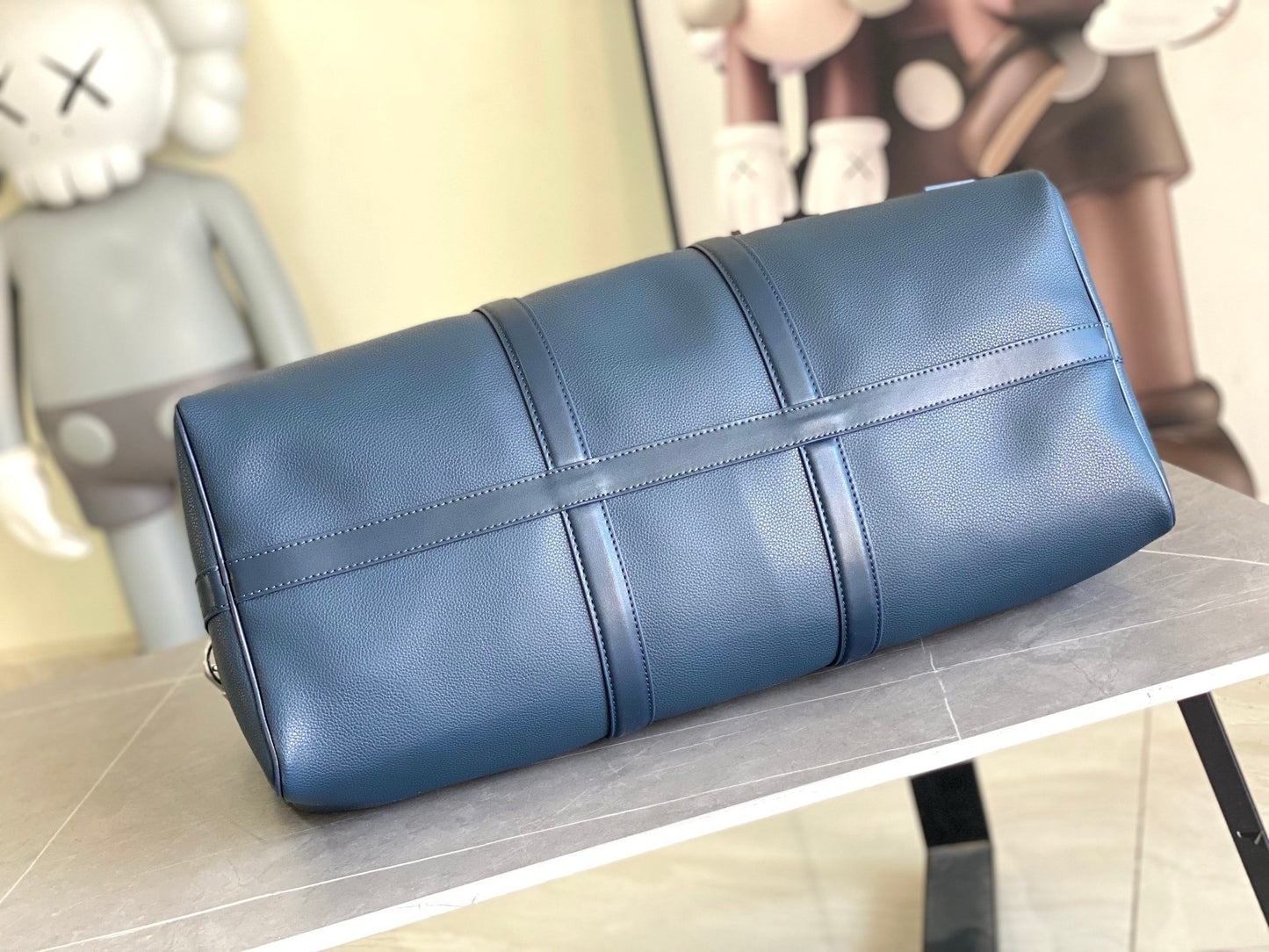LV Keepall Bandoulière 50 LV Aerogram Blue Duffle Bag – Grained Calf Leather Weekender