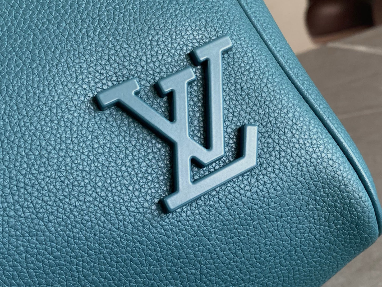 LV Keepall Bandoulière 50  Aerogram Teal Blue Duffle Bag – Grained Calf Leather Weekender