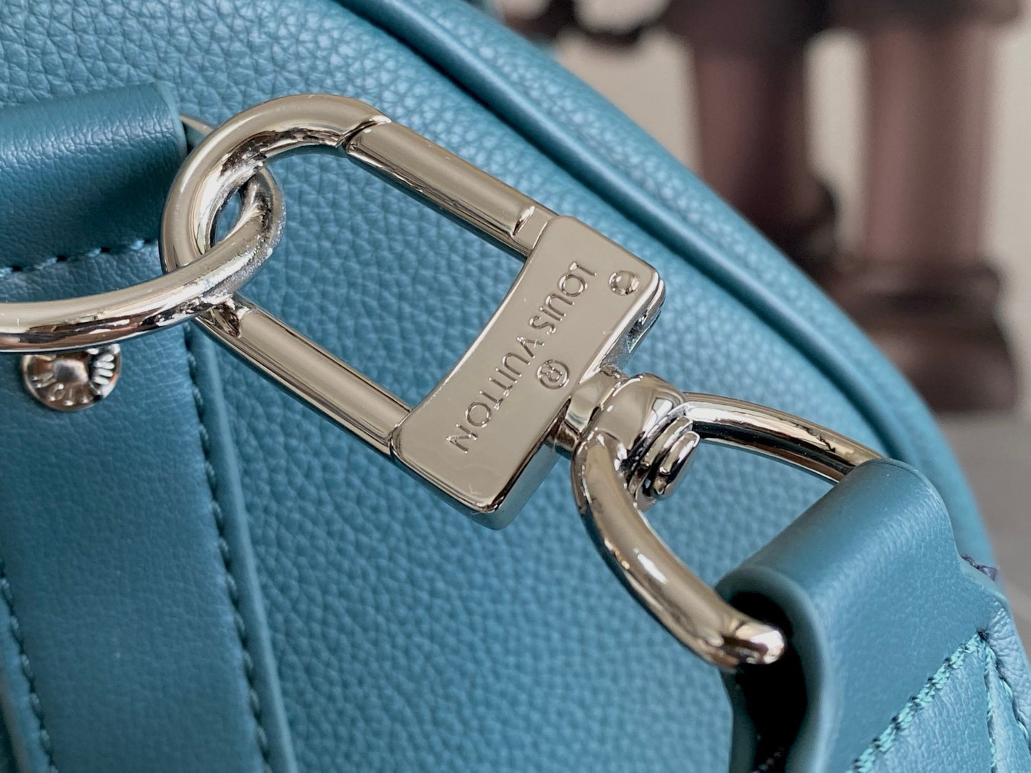 LV Keepall Bandoulière 50  Aerogram Teal Blue Duffle Bag – Grained Calf Leather Weekender