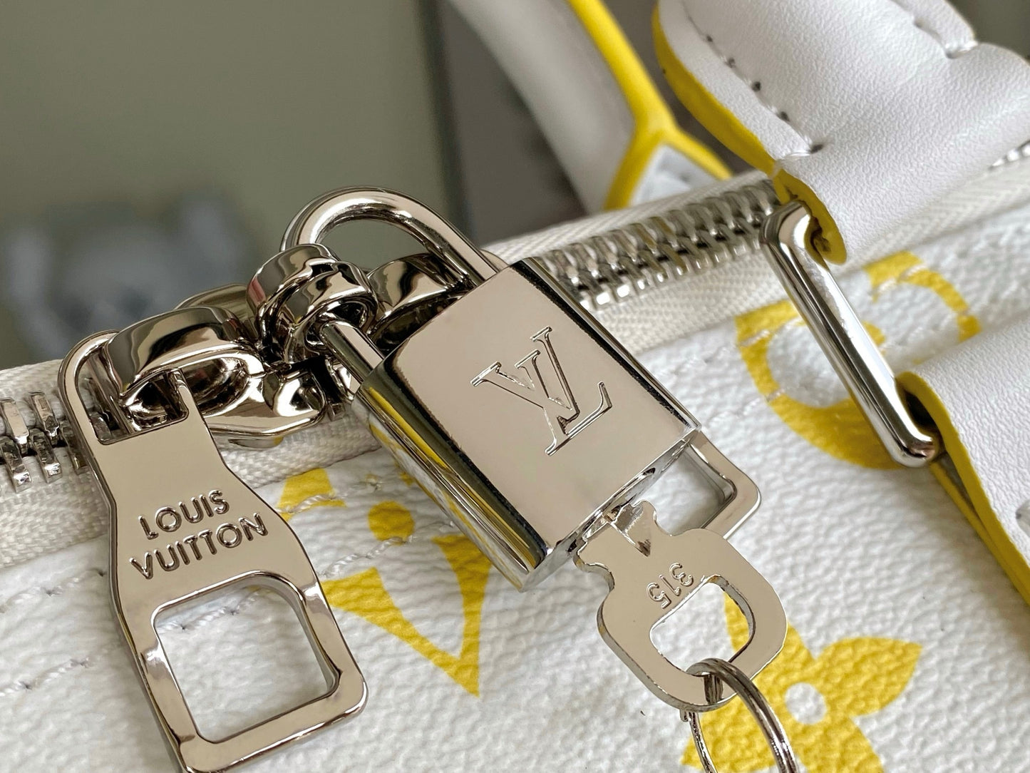 LV Keepall Bandoulière 50 Monogram White and Yellow Duffle Bag – Textured Canvas Weekender
