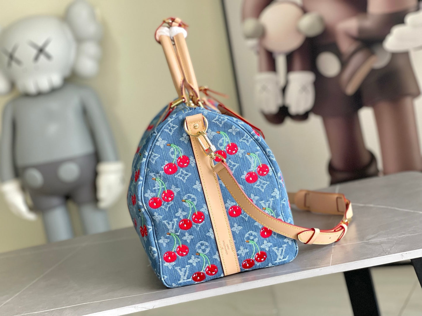 LV Keepall Bandoulière 50– Vintage Stone-Washed Blue Monogram Denim Travel Duffel