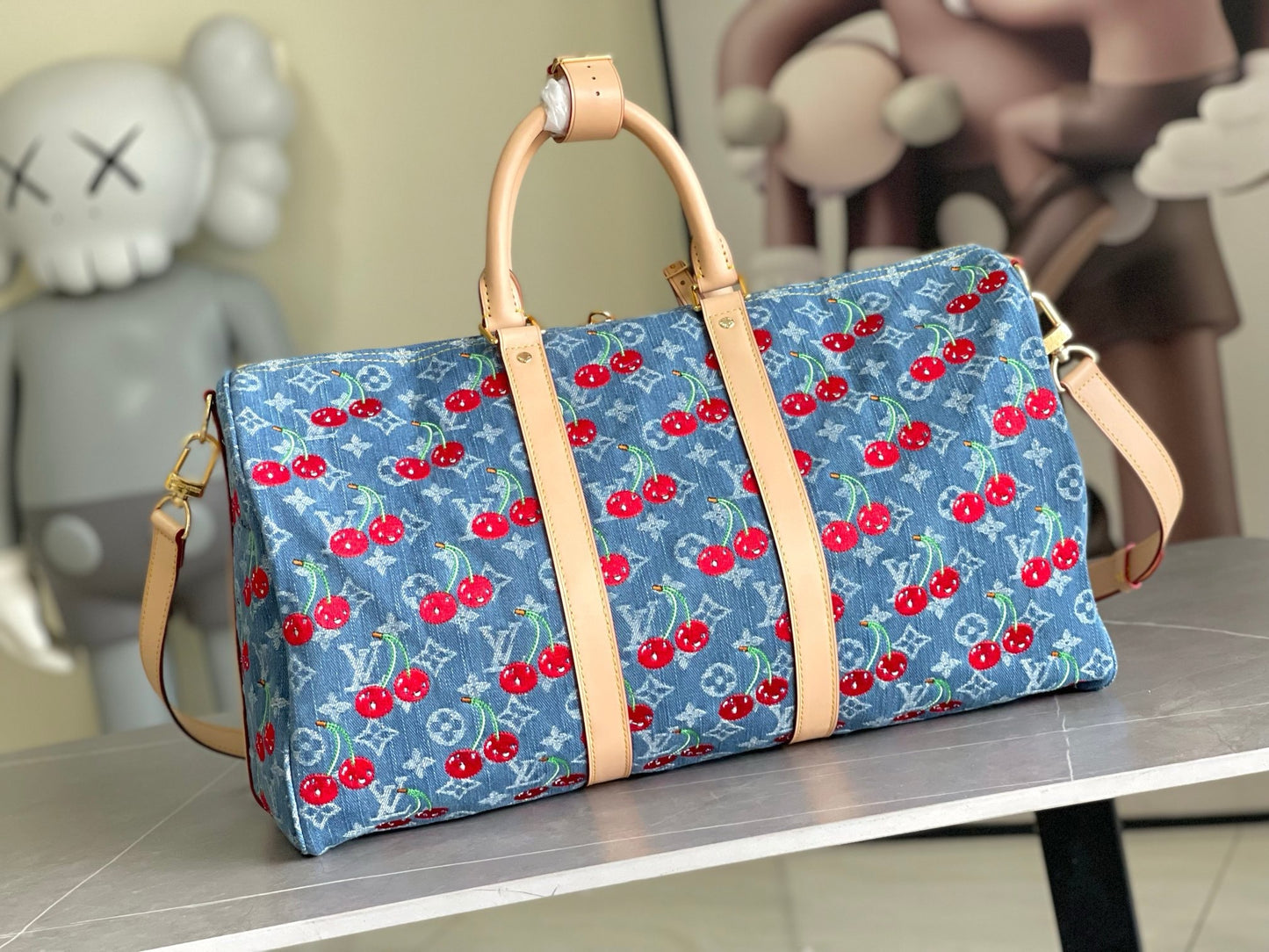 LV Keepall Bandoulière 50– Vintage Stone-Washed Blue Monogram Denim Travel Duffel