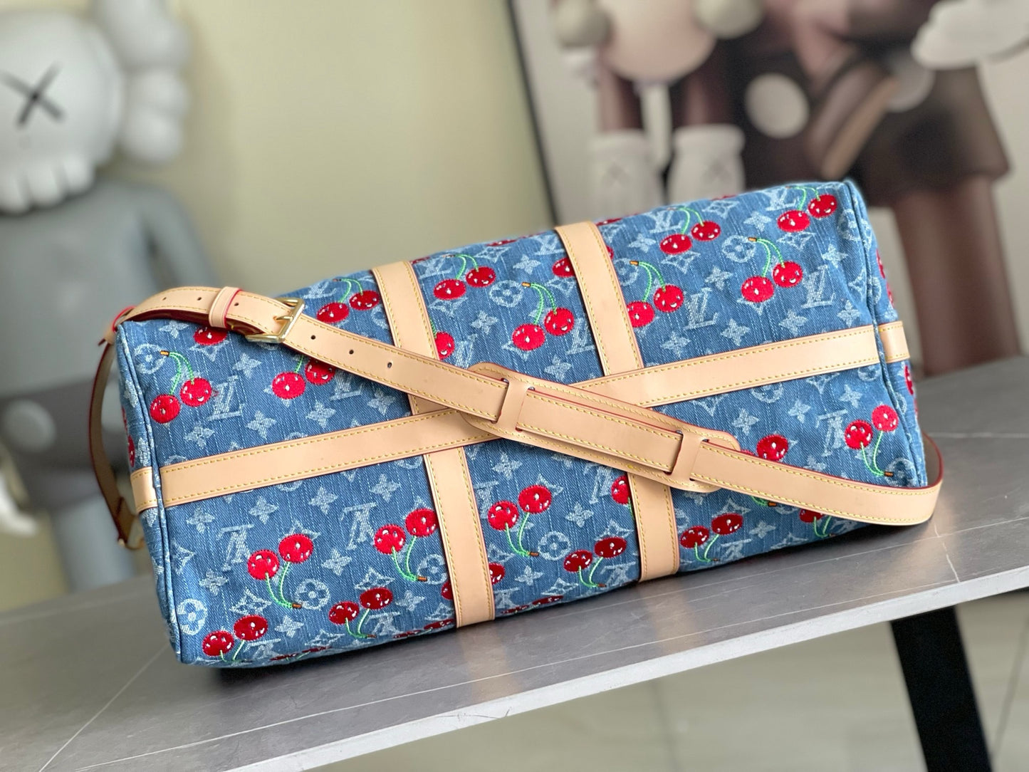 LV Keepall Bandoulière 50– Vintage Stone-Washed Blue Monogram Denim Travel Duffel