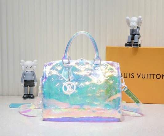 Louis Vuitton Monogram Prism Keepall Bandouliere 50 – Holographic PVC with Clear Resin Chain