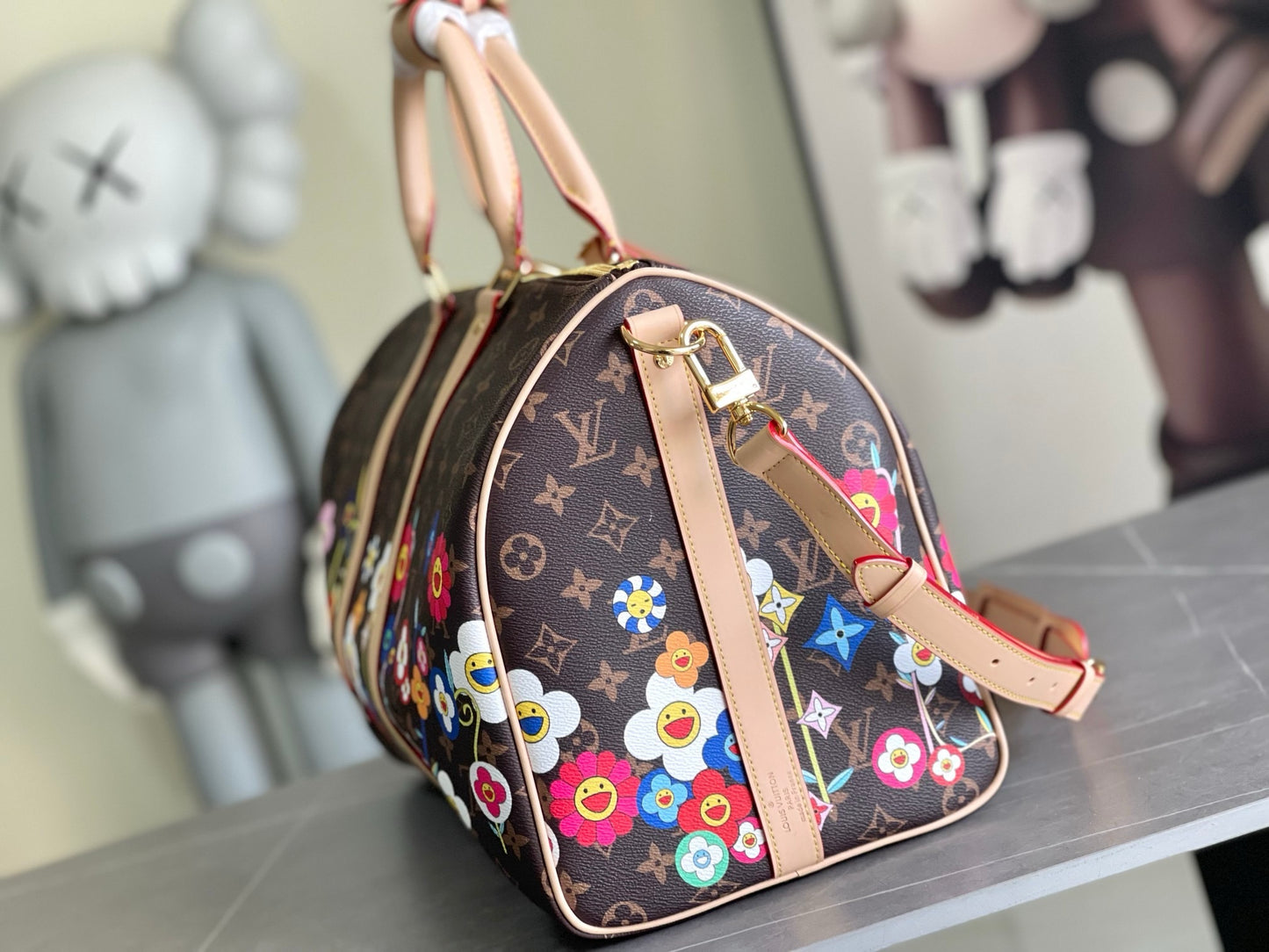 LV Takashi Murakami Monogram Flowers Keepall Bandoulière 50 – Brown Monogram Canvas Travel Duffel
