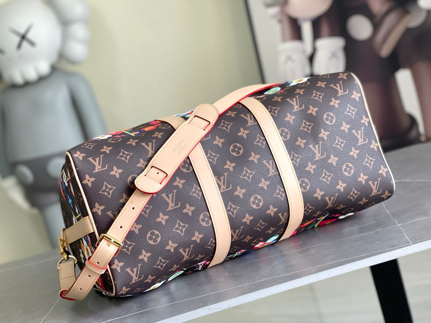 LV Takashi Murakami Monogram Flowers Keepall Bandoulière 50 – Brown Monogram Canvas Travel Duffel