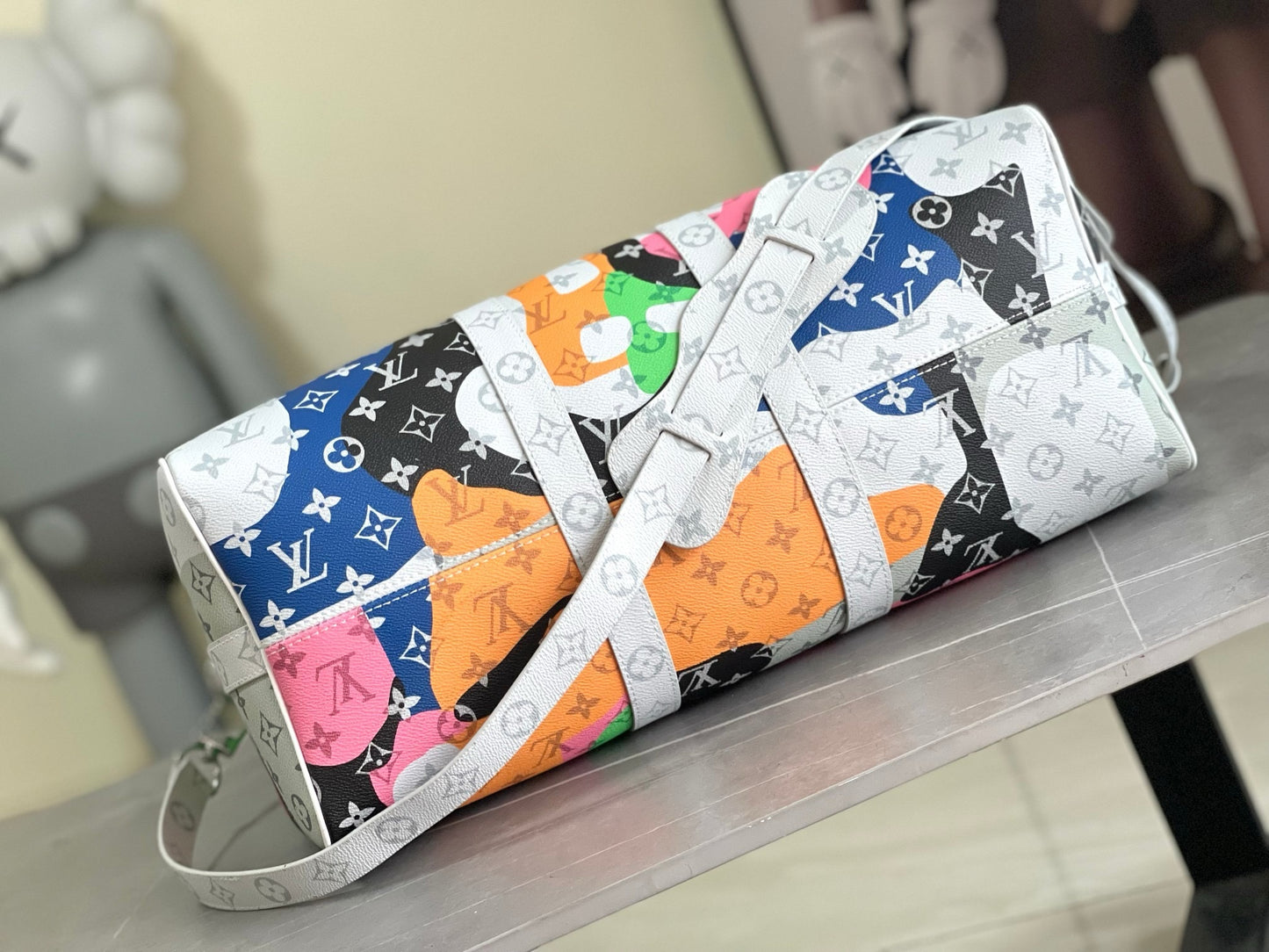 LV Keepall Bandoulière 50 Multicolor Monogram Camouflage Duffle Bag