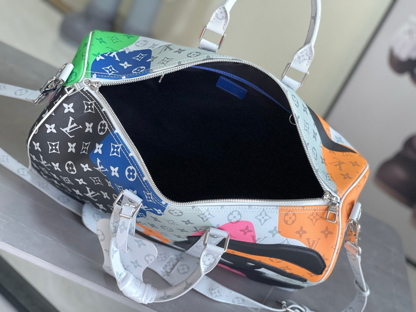 LV Keepall Bandoulière 50 Multicolor Monogram Camouflage Duffle Bag