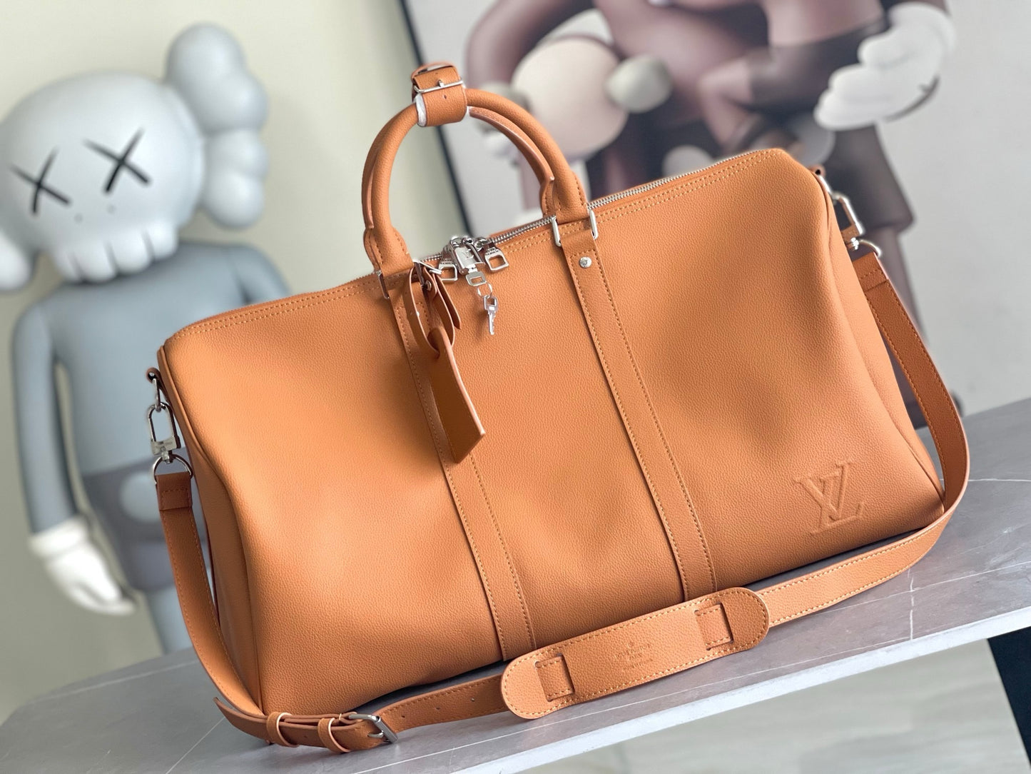 Louis Vuitton Keepall Bandoulière 50 – Sun-Baked Camel Taurillon Pebbled Leather Travel Duffel