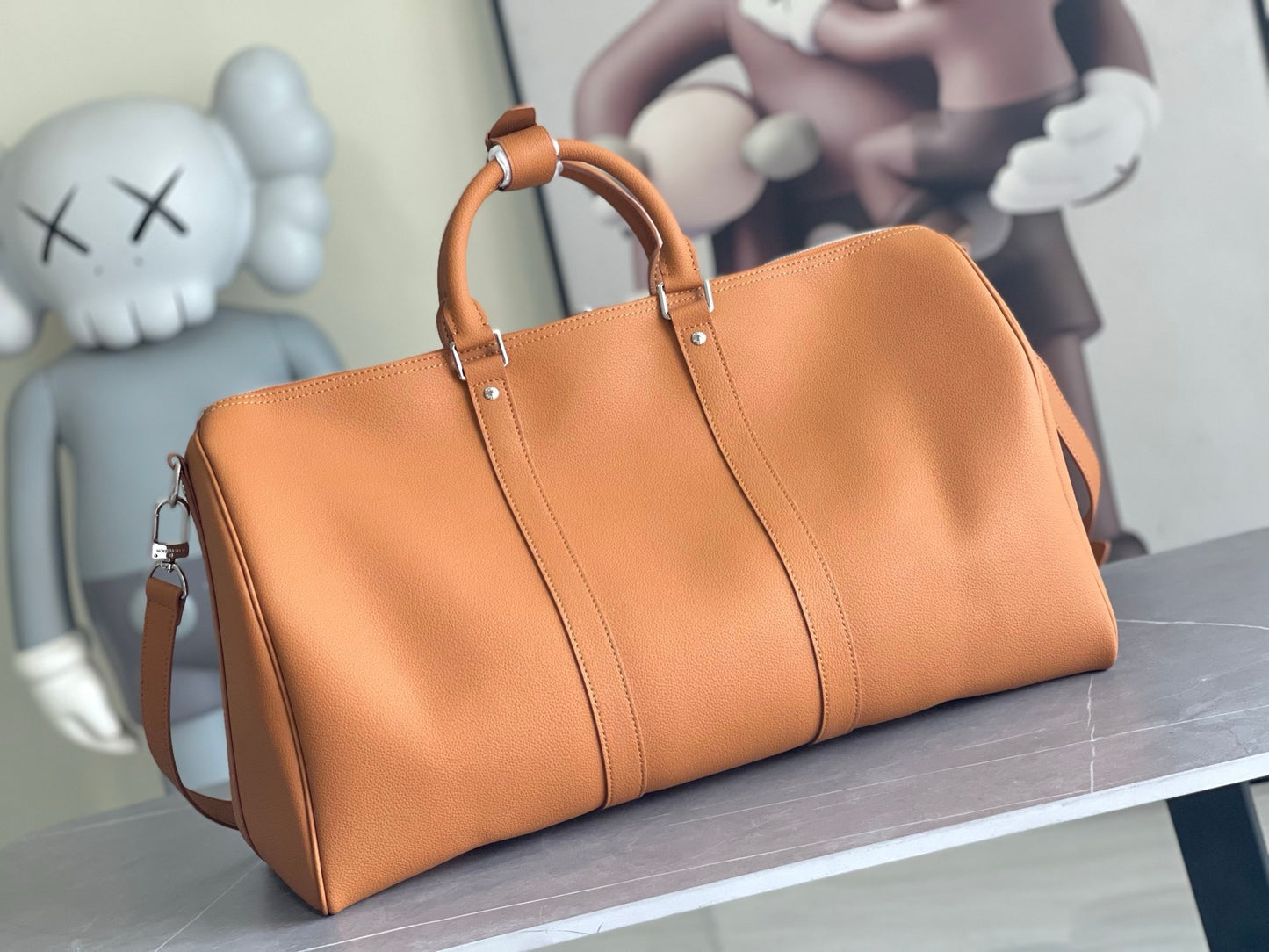 Louis Vuitton Keepall Bandoulière 50 – Sun-Baked Camel Taurillon Pebbled Leather Travel Duffel