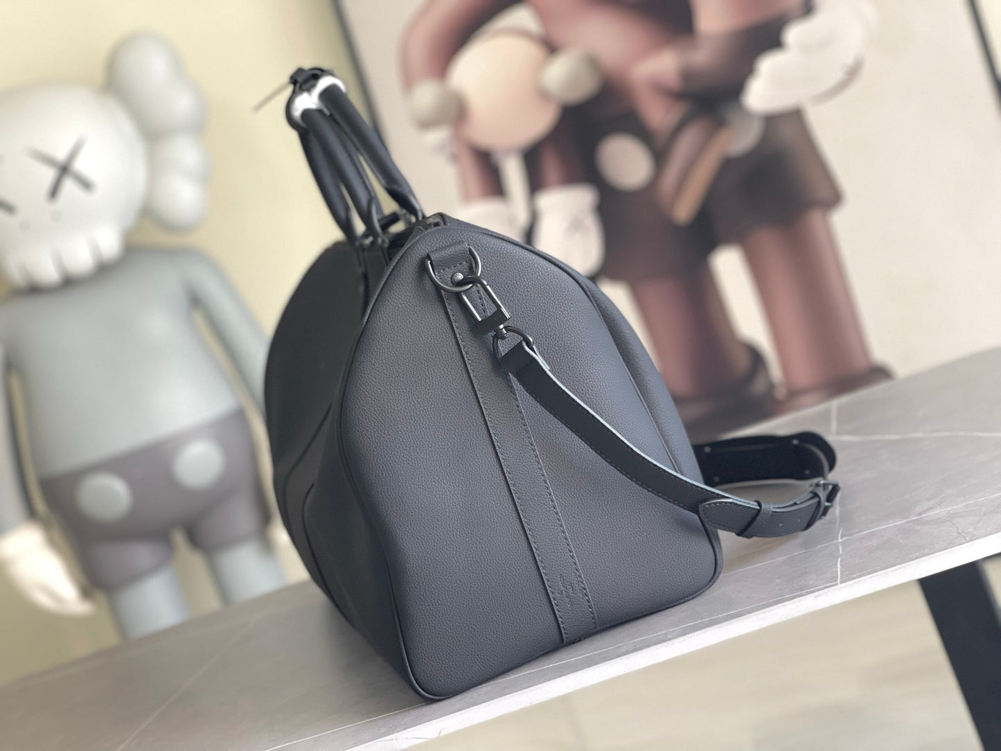 LV Keepall Bandoulière 50 – Midnight Black Taurillon Pebbled Leather Travel Duffel