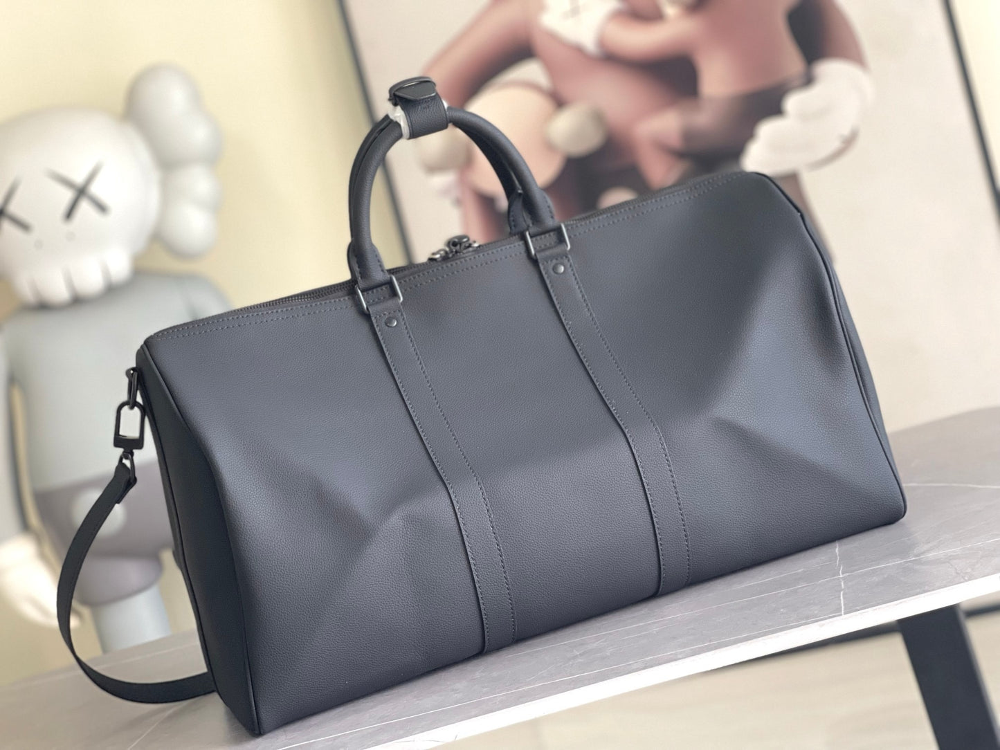 LV Keepall Bandoulière 50 – Midnight Black Taurillon Pebbled Leather Travel Duffel