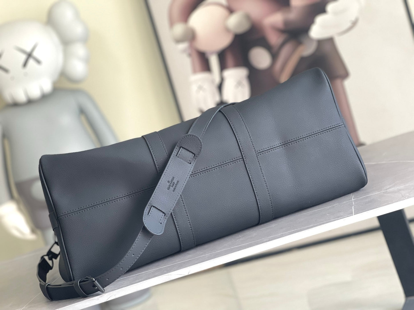LV Keepall Bandoulière 50 – Midnight Black Taurillon Pebbled Leather Travel Duffel