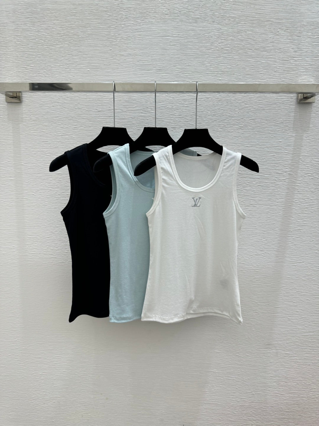 LV Tone-on-Tone Embroidered Ribbed Tank Top – Optic Cotton-Blend Micro-Rib Racerback