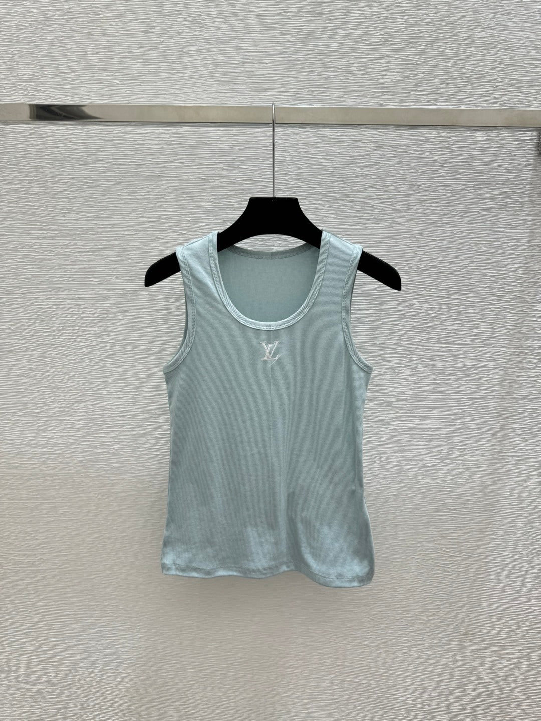 LV Tone-on-Tone Embroidered Ribbed Tank Top – Optic Cotton-Blend Micro-Rib Racerback