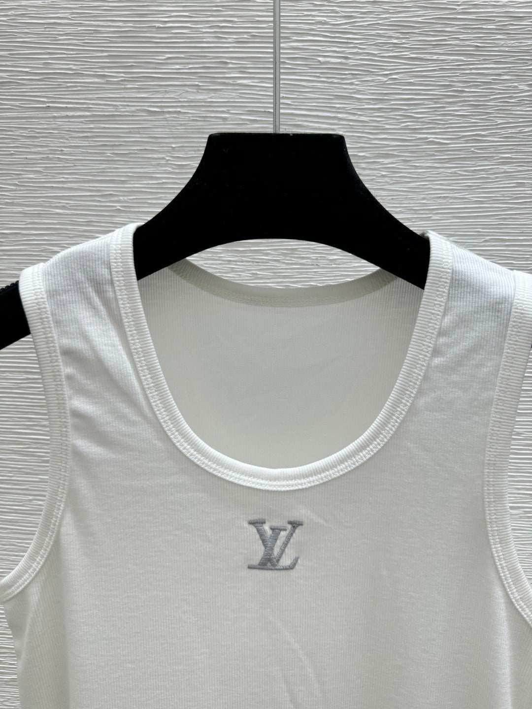LV Tone-on-Tone Embroidered Ribbed Tank Top – Optic Cotton-Blend Micro-Rib Racerback