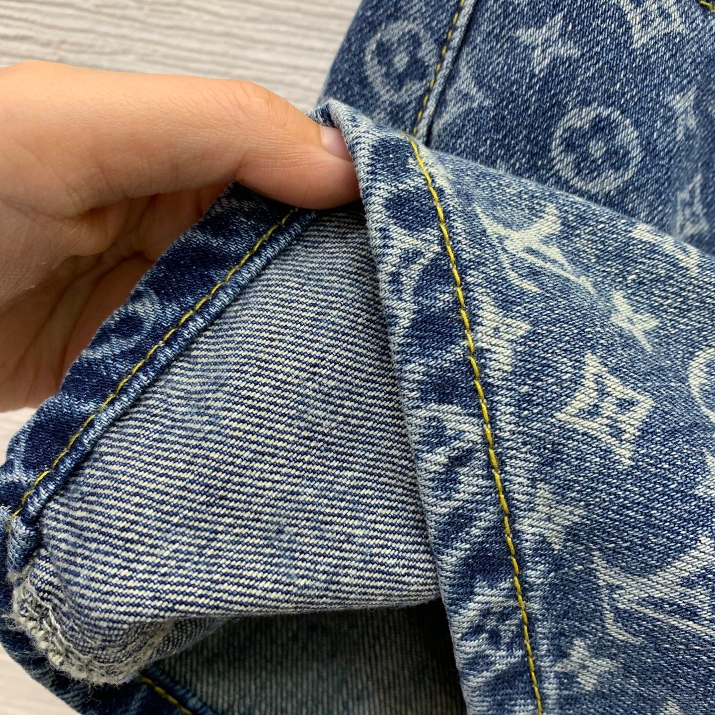 LV Monogram Denim Shorts – Faded Indigo Jacquard-Woven Cotton Denim High-Rise Shorts
