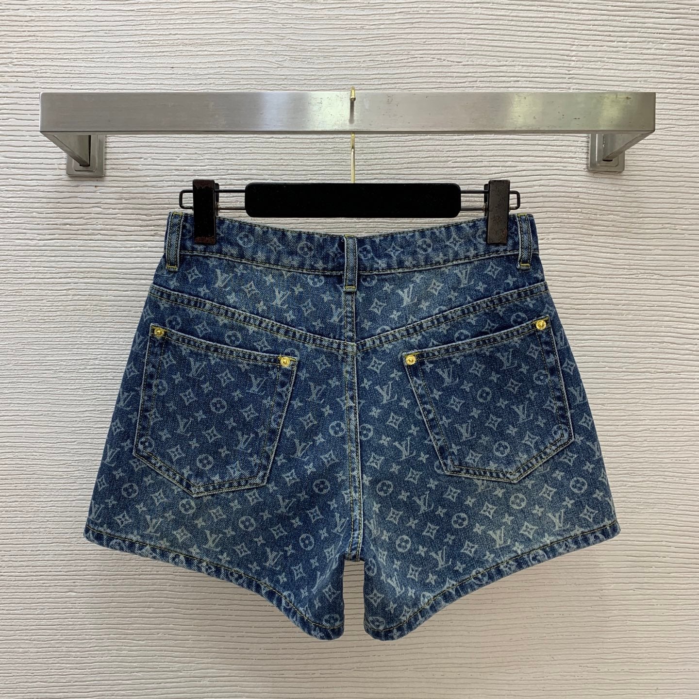 LV Monogram Denim Shorts – Faded Indigo Jacquard-Woven Cotton Denim High-Rise Shorts