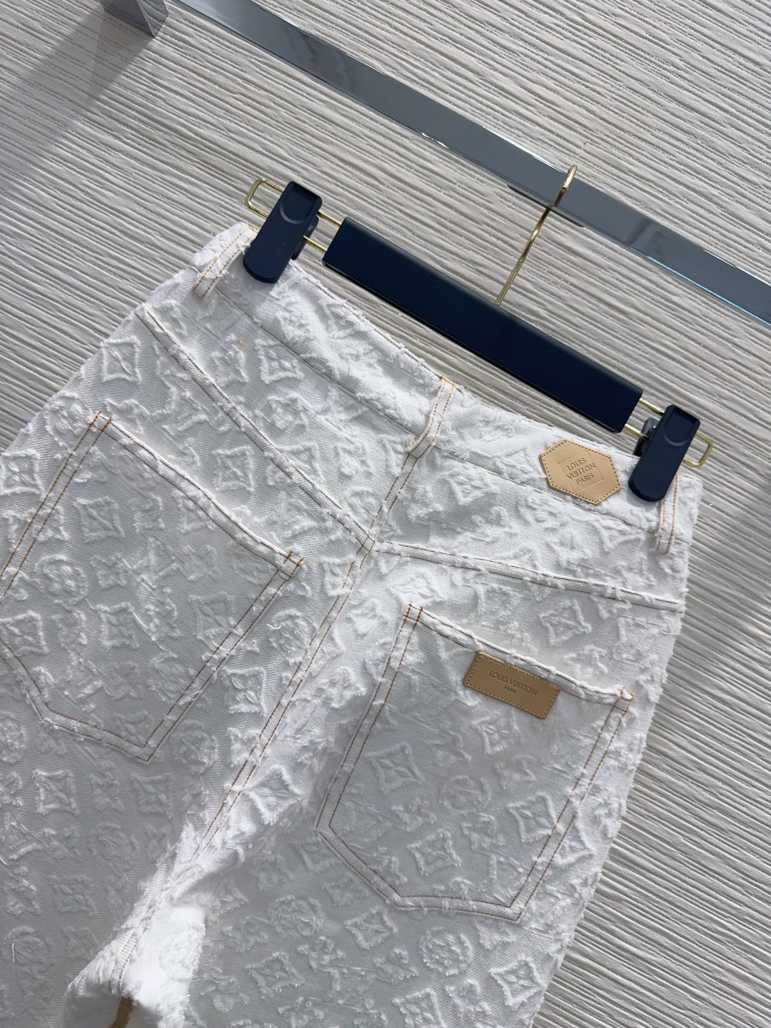 LV Monogram Fil Coupé Pants – Optic White 3D Textured Cut-Thread Cotton Wide-Leg Jeans