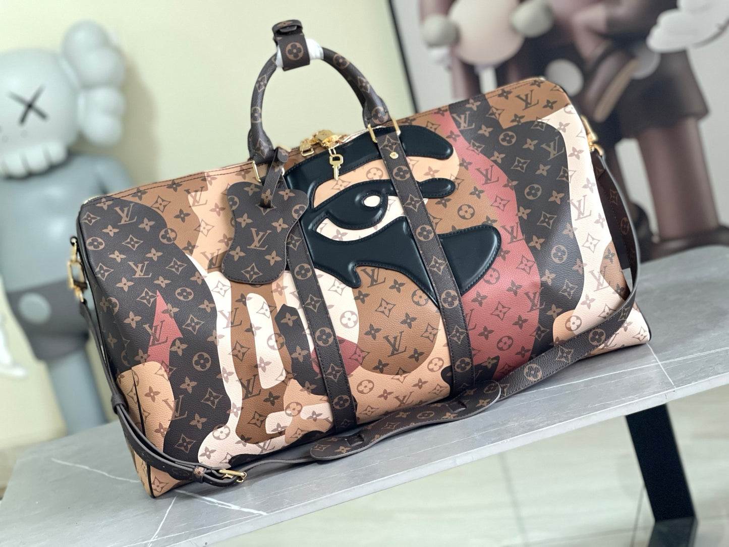 LV Keepall Bandoulière 50 Monogram Portrait Camouflage Duffle Bag – Brown Coated Canvas