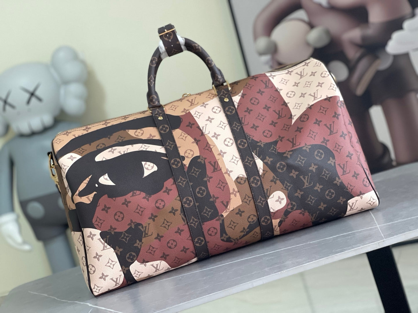 LV Keepall Bandoulière 50 Monogram Portrait Camouflage Duffle Bag – Brown Coated Canvas