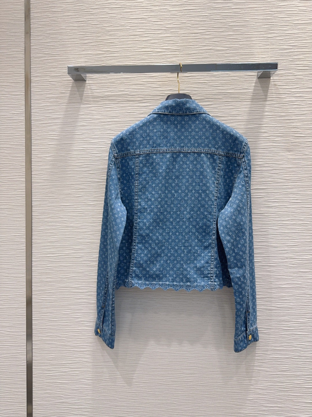 LV Monogram Lace Denim Set – Medium-Wash Trucker Jacket and Wide-Leg Jeans
