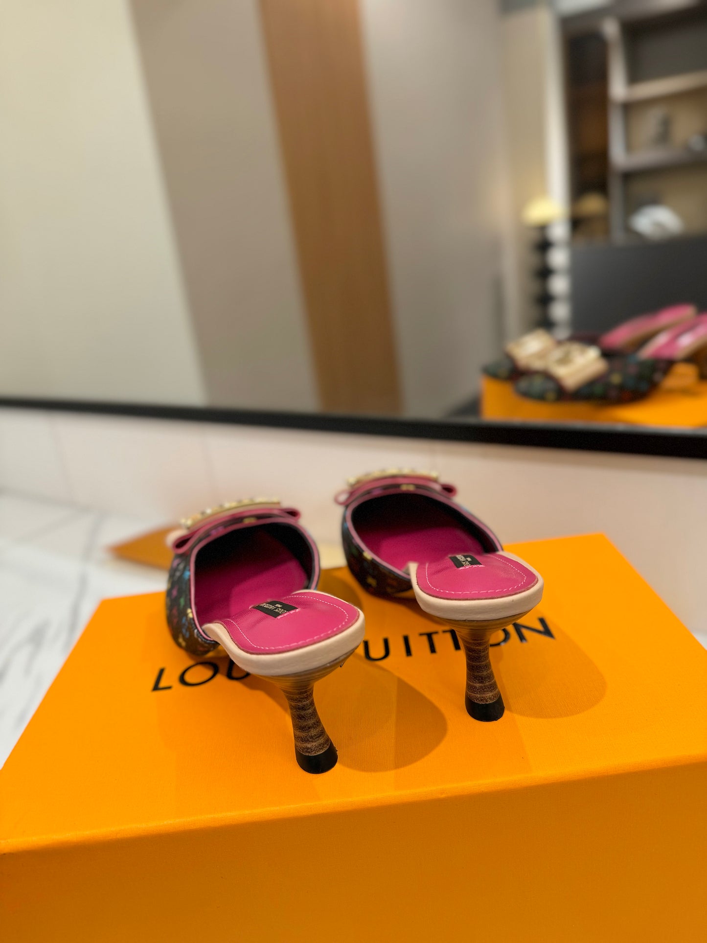 LV Monogram Multicolore Kitten Heel Mules – Black Coated Canvas Slip-On Shoes