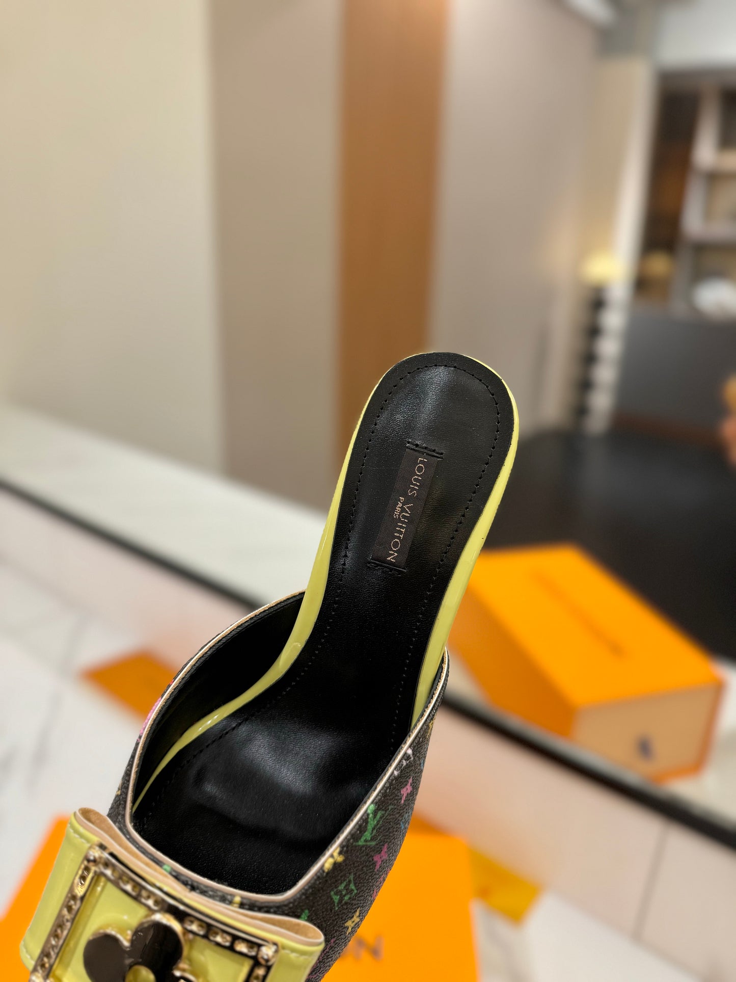 LV Monogram Multicolore Kitten Heel Mules – Black Coated Canvas Slip-On Shoes