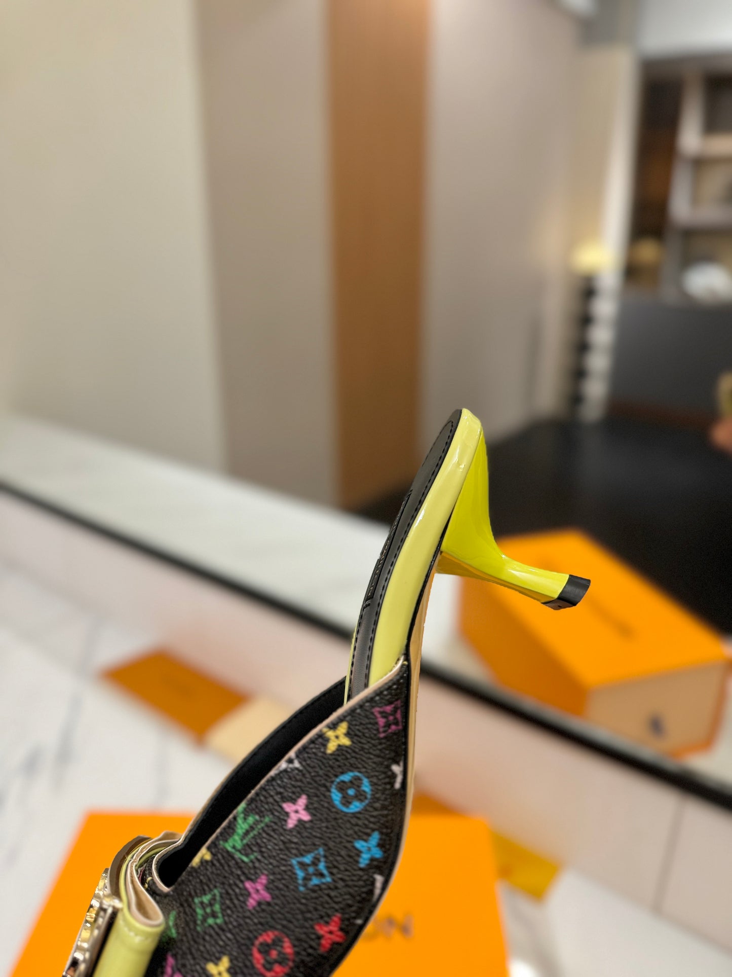 LV Monogram Multicolore Kitten Heel Mules – Black Coated Canvas Slip-On Shoes
