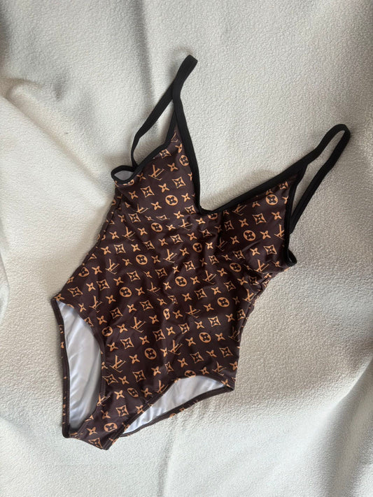 LV Monogram Cut-Out Swimsuit – Classic Brown Dual-Tone Technical One-Piece