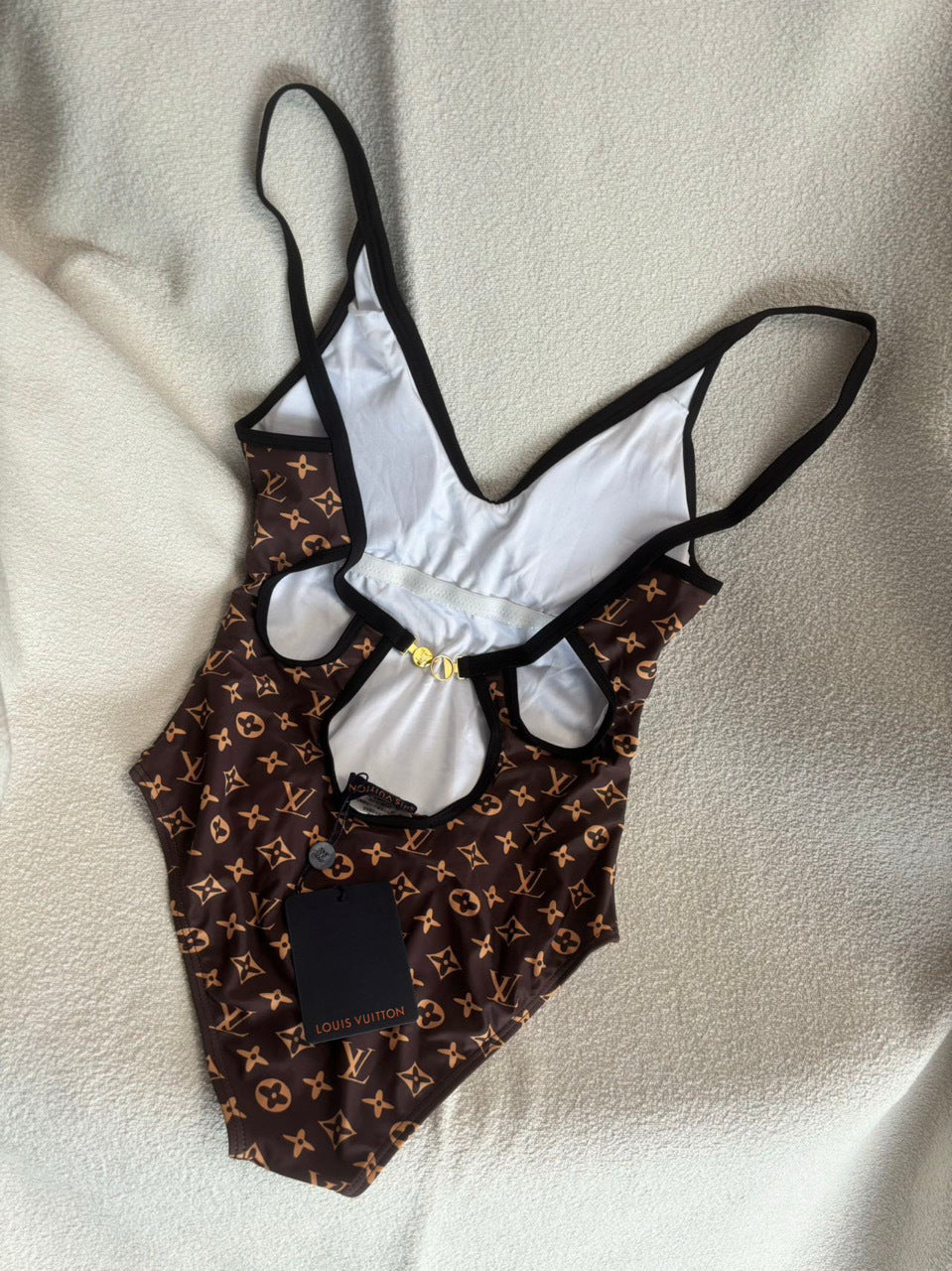 LV Monogram Cut-Out Swimsuit – Classic Brown Dual-Tone Technical One-Piece
