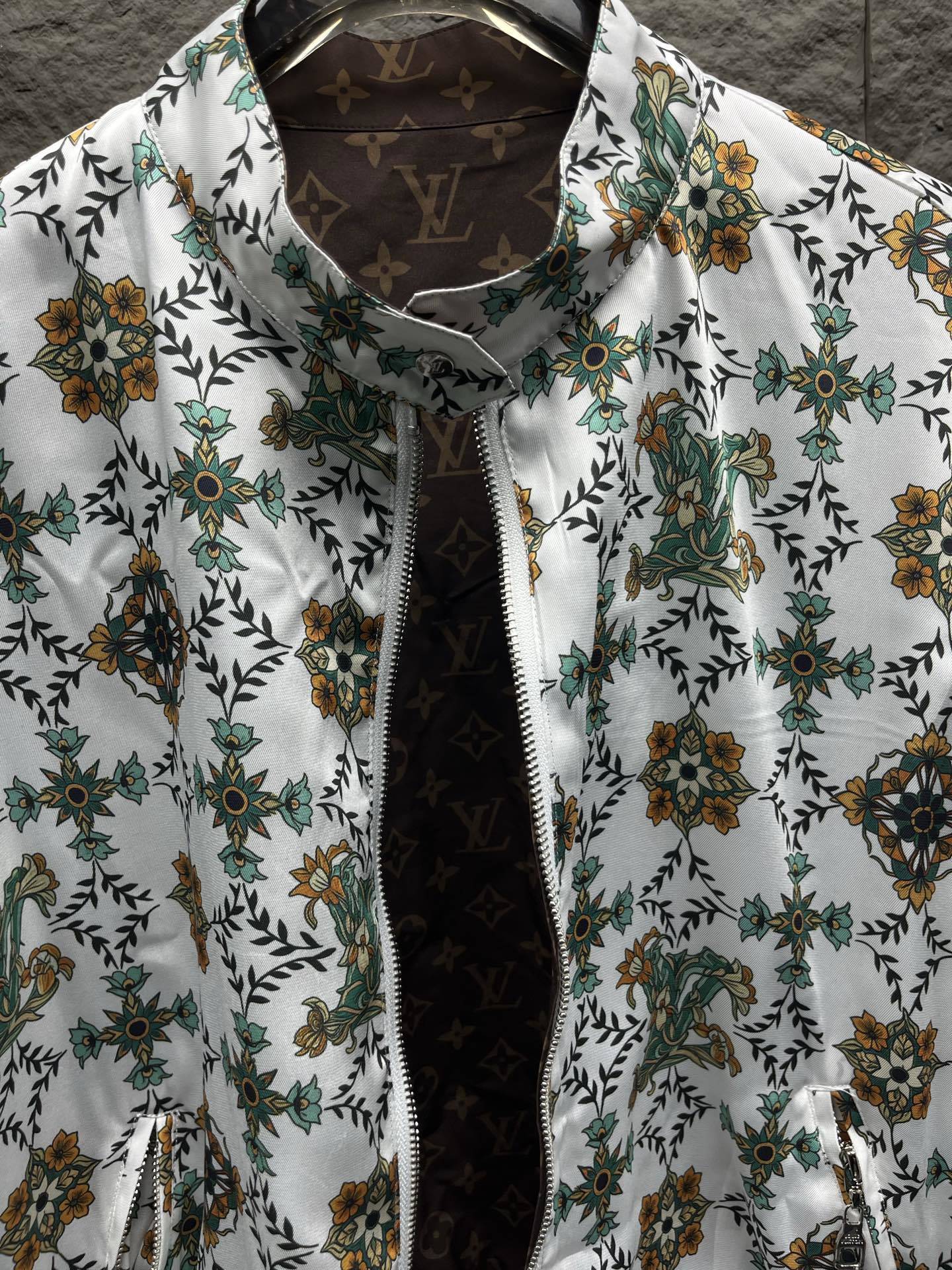 Reversible Nouveau LV Bomber Jacket – Art Nouveau Floral Silk & Classic Brown Monogram Jacquard Blouson