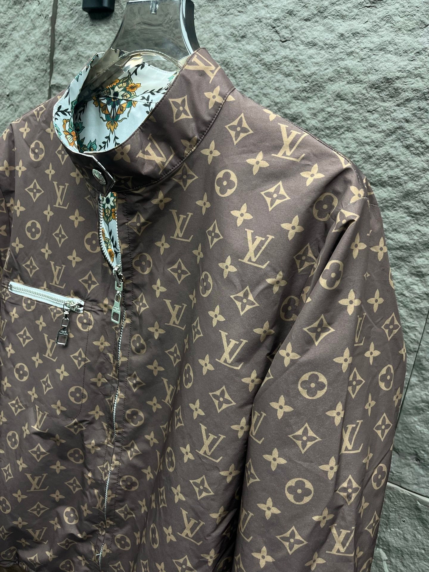Reversible Nouveau LV Bomber Jacket – Art Nouveau Floral Silk & Classic Brown Monogram Jacquard Blouson