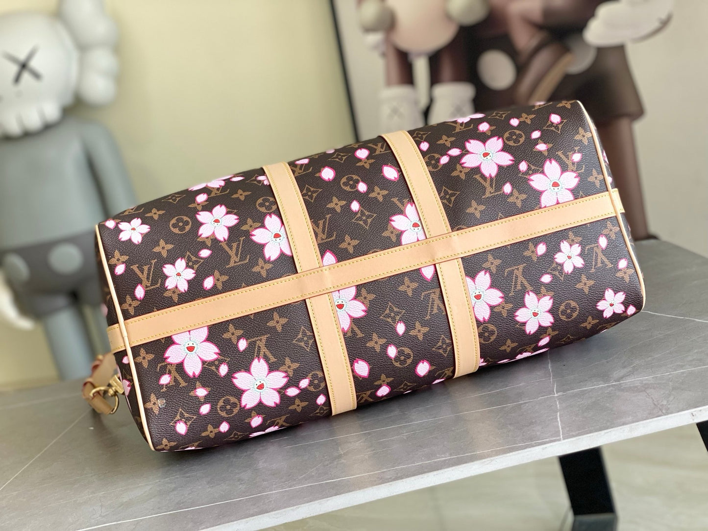 LV Monogram Cherry Blossom Keepall Bandoulière 45 – Archival Brown Monogram Canvas Travel Duffel