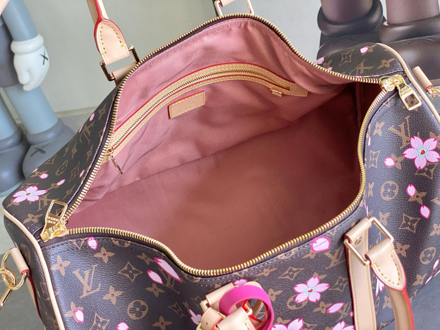 LV Monogram Cherry Blossom Keepall Bandoulière 45 – Archival Brown Monogram Canvas Travel Duffel