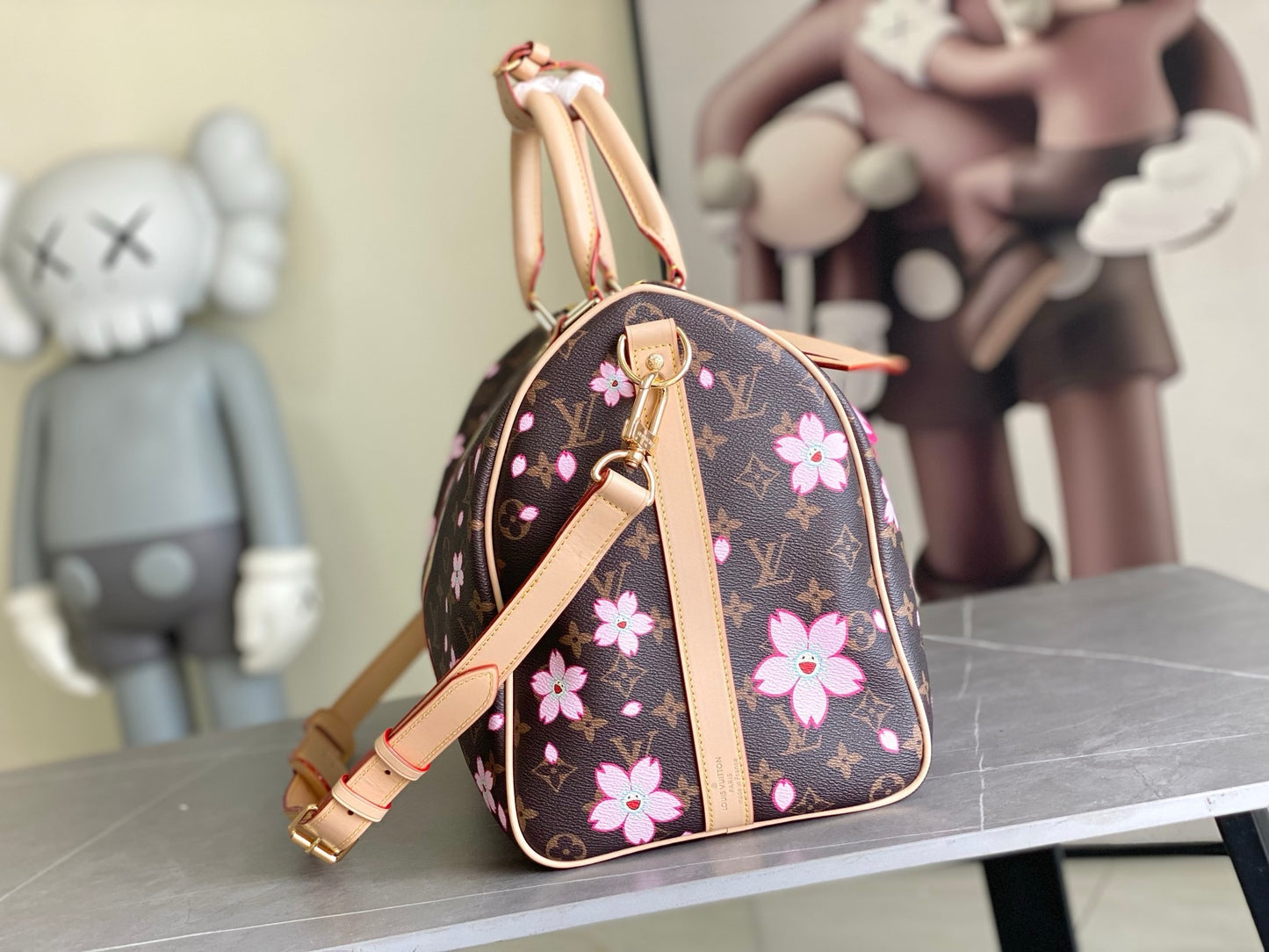 LV Monogram Cherry Blossom Keepall Bandoulière 45 – Archival Brown Monogram Canvas Travel Duffel
