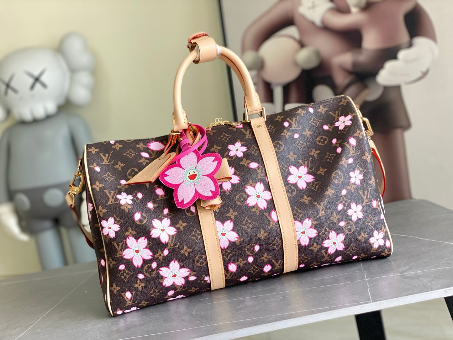 LV Monogram Cherry Blossom Keepall Bandoulière 45 – Archival Brown Monogram Canvas Travel Duffel